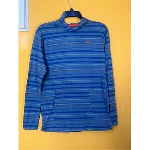 Quicksilver Boy Full Zip Lite Weight Blu Striped Pull On Hoodie Sz L